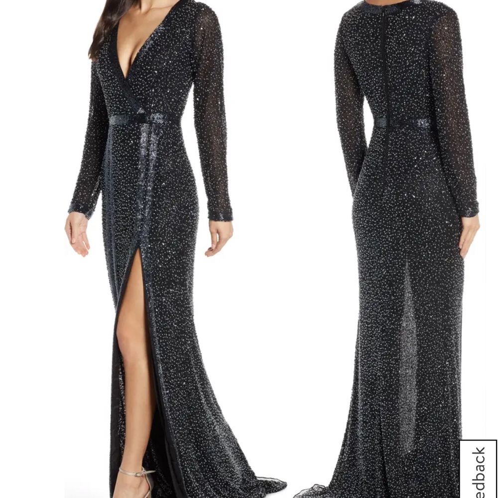 MAC DUGGAL Long Sleeve Beaded Gown